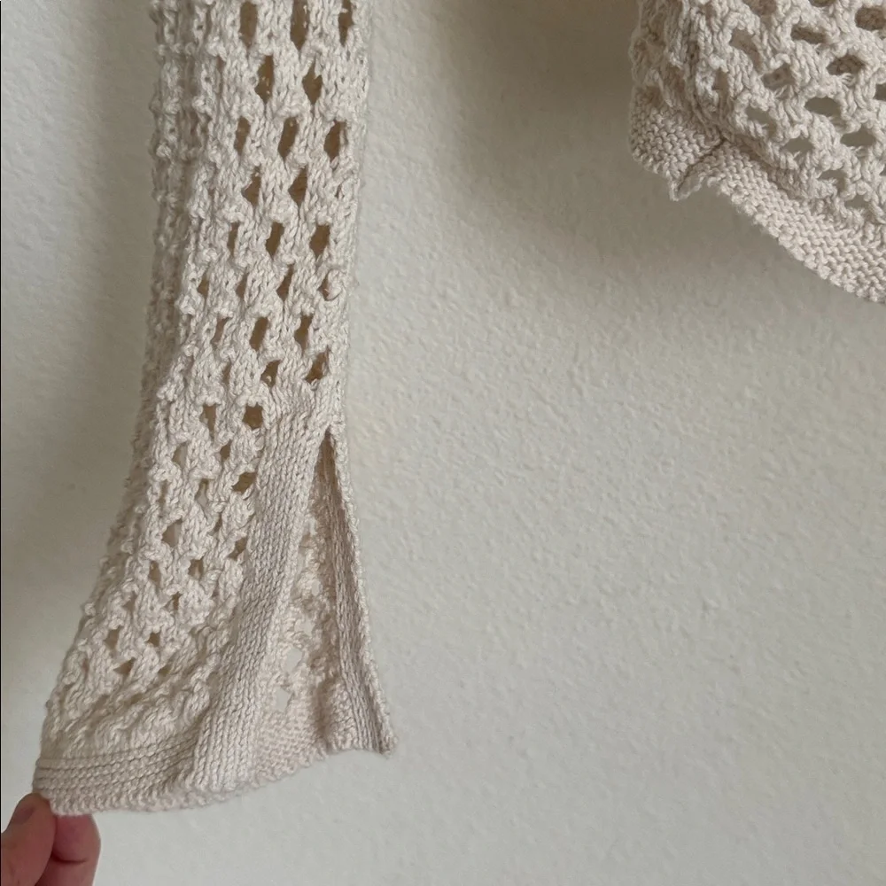 American Eagle Outfitters Open-Knit Tie-Front Cardigan in Beige S - Picture 3 of 8